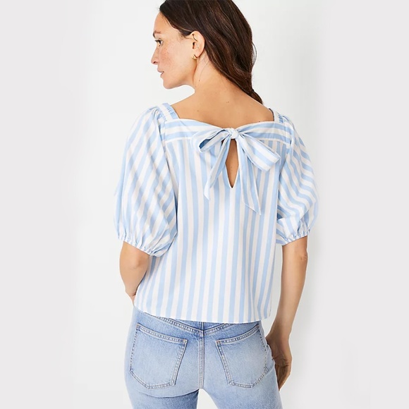 Ann Taylor Stripe Tie Back Square Neck Top - Picture 2 of 3